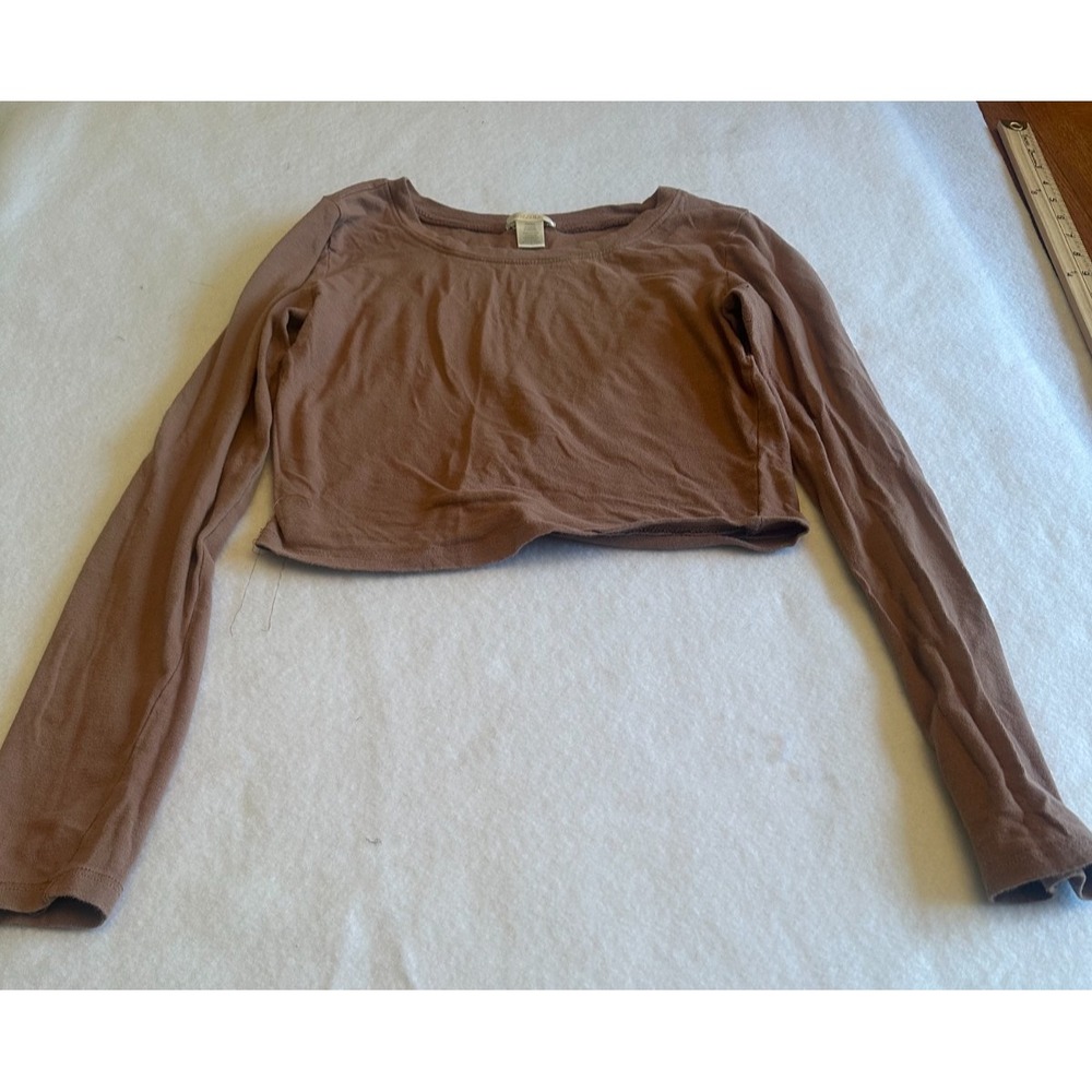 Bozzolo Crop Top Womens Small Brown Long Sleeve Scoop Neck Cotton Stretch Y2K